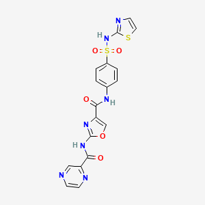 molecular formula C18H13N7O5S2 B2417557 2-(吡嗪-2-甲酰胺)-N-(4-(N-(噻唑-2-基)磺酰胺)苯基)恶唑-4-甲酰胺 CAS No. 1396679-22-3