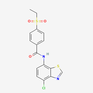 molecular formula C16H13ClN2O3S2 B2417558 N-(4-氯苯并[d]噻唑-7-基)-4-(乙磺酰基)苯甲酰胺 CAS No. 1004393-08-1