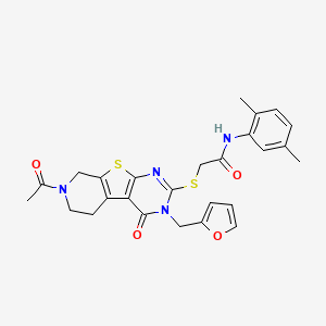 molecular formula C26H26N4O4S2 B2417564 2-((7-acetyl-3-(furan-2-ylmethyl)-4-oxo-3,4,5,6,7,8-hexahydropyrido[4',3':4,5]thieno[2,3-d]pyrimidin-2-yl)thio)-N-(2,5-dimethylphenyl)acetamide CAS No. 1185164-00-4