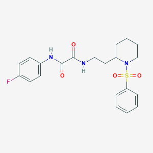 molecular formula C21H24FN3O4S B2417571 N1-(4-fluorophenyl)-N2-(2-(1-(phenylsulfonyl)piperidin-2-yl)ethyl)oxalamide CAS No. 898414-96-5