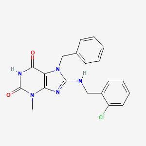 molecular formula C20H18ClN5O2 B2417577 7-Benzyl-8-[(2-chlorophenyl)methylamino]-3-methylpurine-2,6-dione CAS No. 868257-19-6