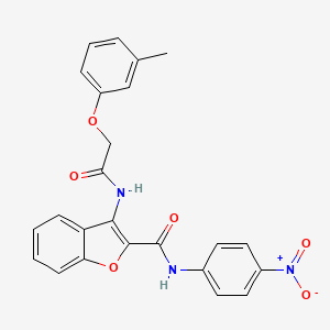 molecular formula C24H19N3O6 B2417602 N-(4-nitrophenyl)-3-(2-(m-tolyloxy)acetamido)benzofuran-2-carboxamide CAS No. 887878-34-4