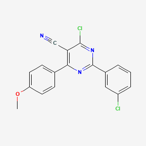 molecular formula C18H11Cl2N3O B2417665 4-Chloro-2-(3-chlorophenyl)-6-(4-methoxyphenyl)-5-pyrimidinecarbonitrile CAS No. 477873-08-8