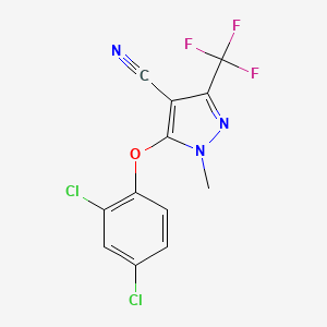 molecular formula C12H6Cl2F3N3O B2417668 5-(2,4-dichlorophenoxy)-1-methyl-3-(trifluoromethyl)-1H-pyrazole-4-carbonitrile CAS No. 318469-11-3