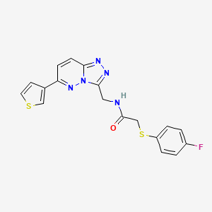 molecular formula C18H14FN5OS2 B2417675 2-((4-fluorophenyl)thio)-N-((6-(thiophen-3-yl)-[1,2,4]triazolo[4,3-b]pyridazin-3-yl)methyl)acetamide CAS No. 1904220-20-7