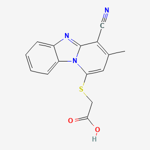 molecular formula C15H11N3O2S B2417679 [(4-Cyano-3-methylpyrido[1,2-a]benzimidazol-1-yl)sulfanyl]acetic acid CAS No. 714942-01-5