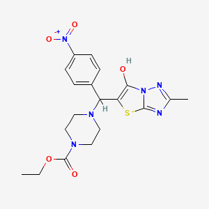 molecular formula C19H22N6O5S B2417681 Ethyl 4-((6-hydroxy-2-methylthiazolo[3,2-b][1,2,4]triazol-5-yl)(4-nitrophenyl)methyl)piperazine-1-carboxylate CAS No. 851969-21-6
