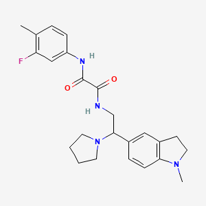 molecular formula C24H29FN4O2 B2417693 N1-(3-fluoro-4-methylphenyl)-N2-(2-(1-methylindolin-5-yl)-2-(pyrrolidin-1-yl)ethyl)oxalamide CAS No. 922014-30-0