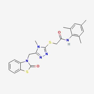 molecular formula C22H23N5O2S2 B2417721 N-mesityl-2-((4-methyl-5-((2-oxobenzo[d]thiazol-3(2H)-yl)methyl)-4H-1,2,4-triazol-3-yl)thio)acetamide CAS No. 847400-26-4