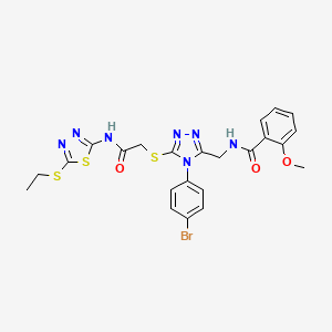 molecular formula C23H22BrN7O3S3 B2417733 N-{[4-(4-bromophenyl)-5-[({[5-(ethylsulfanyl)-1,3,4-thiadiazol-2-yl]carbamoyl}methyl)sulfanyl]-4H-1,2,4-triazol-3-yl]methyl}-2-methoxybenzamide CAS No. 393840-95-4