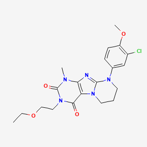 molecular formula C20H24ClN5O4 B2417741 9-(3-chloro-4-methoxyphenyl)-3-(2-ethoxyethyl)-1-methyl-6,7,8,9-tetrahydropyrimido[2,1-f]purine-2,4(1H,3H)-dione CAS No. 923446-65-5