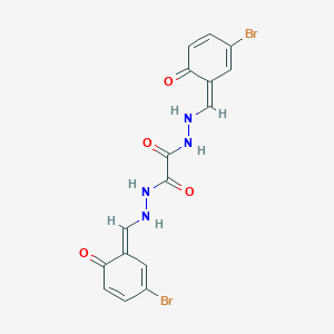 molecular formula C16H12Br2N4O4 B241776 1-N'-[(Z)-(3-bromo-6-oxocyclohexa-2,4-dien-1-ylidene)methyl]-2-N'-[(E)-(3-bromo-6-oxocyclohexa-2,4-dien-1-ylidene)methyl]ethanedihydrazide 