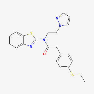 molecular formula C22H22N4OS2 B2417793 N-(2-(1H-pyrazol-1-yl)ethyl)-N-(benzo[d]thiazol-2-yl)-2-(4-(ethylthio)phenyl)acetamide CAS No. 1171476-24-6