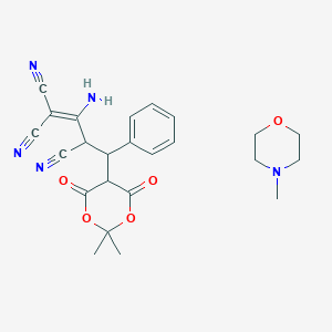 molecular formula C24H27N5O5 B2417813 2-氨基-4-(2,2-二甲基-4,6-二氧代-1,3-二氧杂环戊-5-基)-4-苯基丁-1-烯-1,1,3-三腈；4-甲基吗啉 CAS No. 477762-82-6