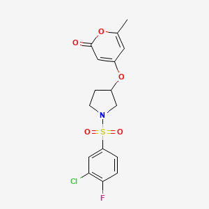 molecular formula C16H15ClFNO5S B2417818 4-((1-((3-氯-4-氟苯基)磺酰)吡咯烷-3-基)氧基)-6-甲基-2H-吡喃-2-酮 CAS No. 1798640-03-5
