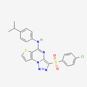 molecular formula C22H18ClN5O2S2 B2417829 3-((4-chlorophenyl)sulfonyl)-N-(4-isopropylphenyl)thieno[2,3-e][1,2,3]triazolo[1,5-a]pyrimidin-5-amine CAS No. 892738-90-8