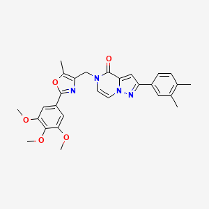 molecular formula C28H28N4O5 B2417853 2-(3,4-二甲苯基)-5-((5-甲基-2-(3,4,5-三甲氧苯基)恶唑-4-基)甲基)吡唑并[1,5-a]吡嗪-4(5H)-酮 CAS No. 1286096-14-7