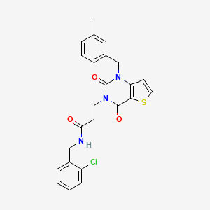 molecular formula C24H22ClN3O3S B2417860 N-[(2-chlorophenyl)methyl]-3-[1-[(3-methylphenyl)methyl]-2,4-dioxothieno[3,2-d]pyrimidin-3-yl]propanamide CAS No. 865656-14-0