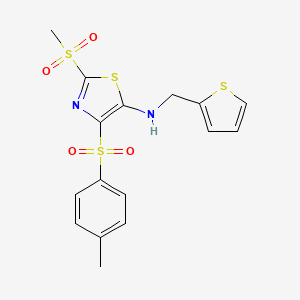 molecular formula C16H16N2O4S4 B2417905 2-(methylsulfonyl)-N-(thiophen-2-ylmethyl)-4-tosylthiazol-5-amine CAS No. 896678-10-7