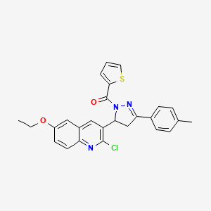 molecular formula C26H22ClN3O2S B2417913 (5-(2-chloro-6-ethoxyquinolin-3-yl)-3-(p-tolyl)-4,5-dihydro-1H-pyrazol-1-yl)(thiophen-2-yl)methanone CAS No. 685135-44-8