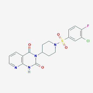 molecular formula C18H16ClFN4O4S B2417915 3-(1-((3-chloro-4-fluorophenyl)sulfonyl)piperidin-4-yl)pyrido[2,3-d]pyrimidine-2,4(1H,3H)-dione CAS No. 2034531-50-3