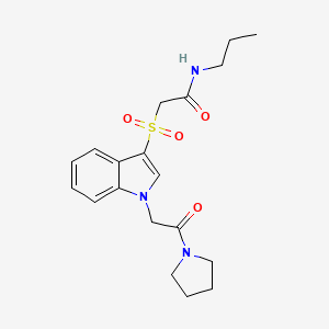 molecular formula C19H25N3O4S B2417925 2-((1-(2-oxo-2-(吡咯烷-1-基)乙基)-1H-吲哚-3-基)磺酰基)-N-丙基乙酰胺 CAS No. 878058-05-0