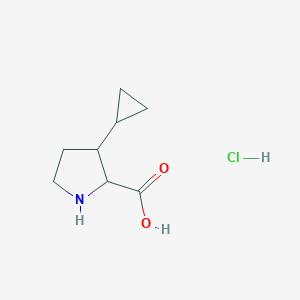 molecular formula C8H14ClNO2 B2417934 3-Cyclopropylpyrrolidine-2-carboxylic acid;hydrochloride CAS No. 2287260-29-9