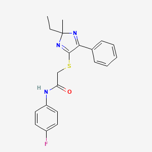 molecular formula C20H20FN3OS B2417945 2-((2-乙基-2-甲基-5-苯基-2H-咪唑-4-基)硫代)-N-(4-氟苯基)乙酰胺 CAS No. 899905-39-6