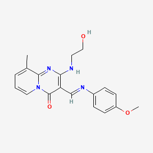 molecular formula C19H20N4O3 B2417951 (E)-2-((2-羟乙基)氨基)-3-(((4-甲氧苯基)亚氨基)甲基)-9-甲基-4H-吡啶并[1,2-a]嘧啶-4-酮 CAS No. 305376-74-3