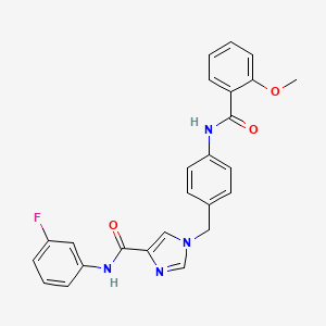 molecular formula C25H21FN4O3 B2418073 N-(3-氟苯基)-1-(4-(2-甲氧基苯甲酰胺)苄基)-1H-咪唑-4-甲酰胺 CAS No. 1251613-11-2