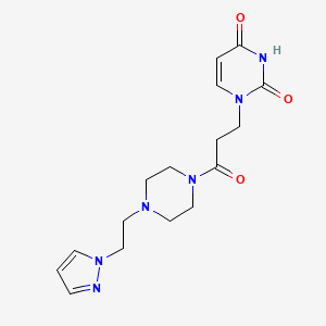 molecular formula C16H22N6O3 B2418182 1-(3-(4-(2-(1H-pyrazol-1-yl)ethyl)piperazin-1-yl)-3-oxopropyl)pyrimidine-2,4(1H,3H)-dione CAS No. 1334370-53-4