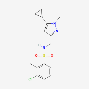 molecular formula C15H18ClN3O2S B2418186 3-chloro-N-((5-cyclopropyl-1-methyl-1H-pyrazol-3-yl)methyl)-2-methylbenzenesulfonamide CAS No. 1448029-89-7