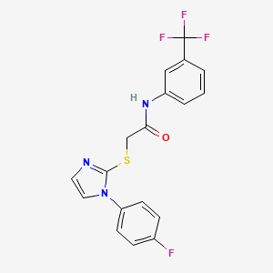 molecular formula C18H13F4N3OS B2418210 2-((1-(4-fluorophenyl)-1H-imidazol-2-yl)thio)-N-(3-(trifluoromethyl)phenyl)acetamide CAS No. 688336-99-4