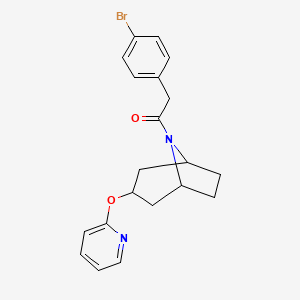 molecular formula C20H21BrN2O2 B2418272 2-(4-bromophenyl)-1-((1R,3s,5S)-3-(pyridin-2-yloxy)-8-azabicyclo[3.2.1]octan-8-yl)ethanone CAS No. 2108994-48-3