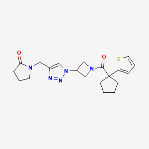 1-((1-(1-(1-(thiophen-2-yl)cyclopentanecarbonyl)azetidin-3-yl)-1H-1,2,3-triazol-4-yl)methyl)pyrrolidin-2-one