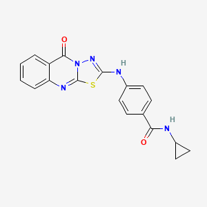 molecular formula C19H15N5O2S B2418297 N-cyclopropyl-4-((5-oxo-5H-[1,3,4]thiadiazolo[2,3-b]quinazolin-2-yl)amino)benzamide CAS No. 1114600-49-5