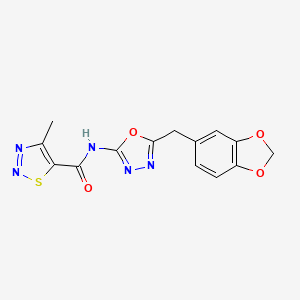 molecular formula C14H11N5O4S B2418328 N-(5-(benzo[d][1,3]dioxol-5-ylmethyl)-1,3,4-oxadiazol-2-yl)-4-methyl-1,2,3-thiadiazole-5-carboxamide CAS No. 1171032-11-3