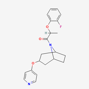 molecular formula C21H23FN2O3 B2418334 2-(2-fluorophenoxy)-1-((1R,5S)-3-(pyridin-4-yloxy)-8-azabicyclo[3.2.1]octan-8-yl)propan-1-one CAS No. 2108975-05-7