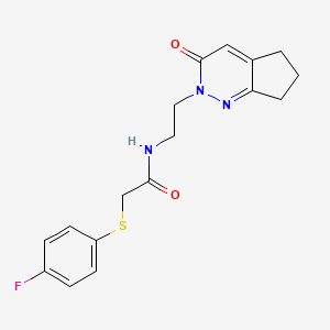molecular formula C17H18FN3O2S B2418350 2-((4-fluorophenyl)thio)-N-(2-(3-oxo-3,5,6,7-tetrahydro-2H-cyclopenta[c]pyridazin-2-yl)ethyl)acetamide CAS No. 2034363-50-1