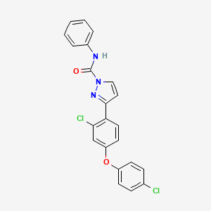 molecular formula C22H15Cl2N3O2 B2418378 3-[2-chloro-4-(4-chlorophenoxy)phenyl]-N-phenyl-1H-pyrazole-1-carboxamide CAS No. 321522-24-1