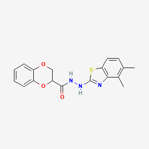 molecular formula C18H17N3O3S B2418388 N'-(4,5-dimethylbenzo[d]thiazol-2-yl)-2,3-dihydrobenzo[b][1,4]dioxine-2-carbohydrazide CAS No. 851980-67-1