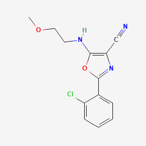 molecular formula C13H12ClN3O2 B2418391 2-(2-Chlorophenyl)-5-((2-methoxyethyl)amino)oxazole-4-carbonitrile CAS No. 613651-48-2