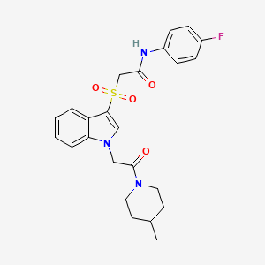 molecular formula C24H26FN3O4S B2418437 N-(4-fluorophenyl)-2-((1-(2-(4-methylpiperidin-1-yl)-2-oxoethyl)-1H-indol-3-yl)sulfonyl)acetamide CAS No. 878059-46-2