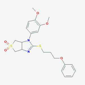 molecular formula C22H26N2O5S2 B241844 1-(3,4-dimethoxyphenyl)-2-[(3-phenoxypropyl)sulfanyl]-3a,4,6,6a-tetrahydro-1H-thieno[3,4-d]imidazole 5,5-dioxide 