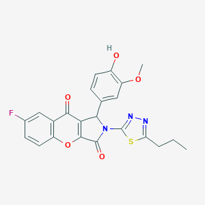 molecular formula C23H18FN3O5S B241852 7-Fluoro-1-(4-hydroxy-3-methoxyphenyl)-2-(5-propyl-1,3,4-thiadiazol-2-yl)-1,2-dihydrochromeno[2,3-c]pyrrole-3,9-dione 