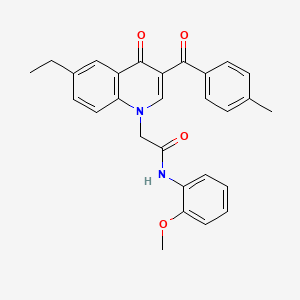 molecular formula C28H26N2O4 B2418559 2-(6-ethyl-3-(4-methylbenzoyl)-4-oxoquinolin-1(4H)-yl)-N-(2-methoxyphenyl)acetamide CAS No. 897759-25-0
