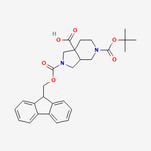 molecular formula C28H32N2O6 B2418560 2-(9H-Fluoren-9-ylmethoxycarbonyl)-5-[(2-methylpropan-2-yl)oxycarbonyl]-1,3,3a,4,6,7-hexahydropyrrolo[3,4-c]pyridine-7a-carboxylic acid CAS No. 2172154-85-5