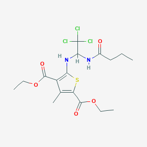 molecular formula C17H23Cl3N2O5S B2418565 Diethyl 5-((1-butyramido-2,2,2-trichloroethyl)amino)-3-methylthiophene-2,4-dicarboxylate CAS No. 302822-32-8