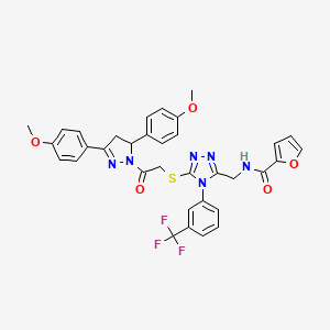 N-[[5-[2-[3,5-bis(4-methoxyphenyl)-3,4-dihydropyrazol-2-yl]-2-oxoethyl]sulfanyl-4-[3-(trifluoromethyl)phenyl]-1,2,4-triazol-3-yl]methyl]furan-2-carboxamide