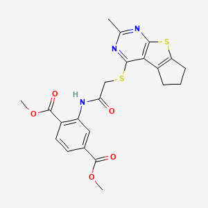 1,4-Dimethyl 2-[2-({10-methyl-7-thia-9,11-diazatricyclo[6.4.0.0^{2,6}]dodeca-1(8),2(6),9,11-tetraen-12-yl}sulfanyl)acetamido]benzene-1,4-dicarboxylate